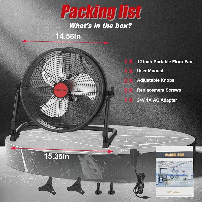 12 Inch Battery Fan High Velocity Adjustable Speed Portable Outdoor Use