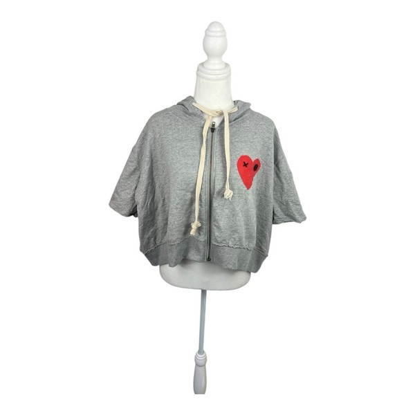 FUJINELLA Quirky Grey Oversized Crop Hoodie Sz 1 (16/18) Preppy Streetwear #0260