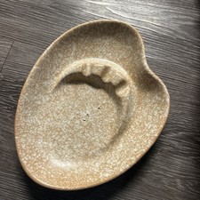 Vintage Mid Century Modern Ceramic Ashtray Speckled Beige Atomic MCM Made In USA