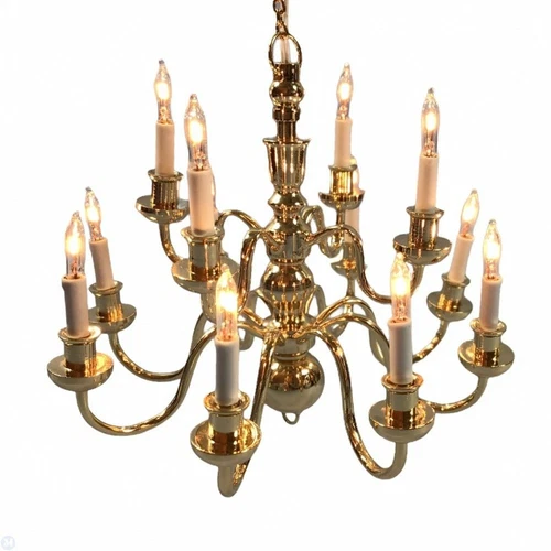 Dolls House Elite 12 Arm Brass Chandelier Candle Bulbs Miniature 12V Lighting