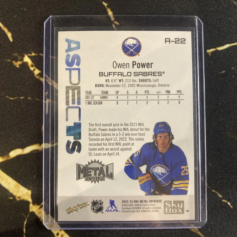 2022-23 SkyBox Metal Universe #A-22 Owen Power Aspects Buffalo Sabres - Image 2 of 2