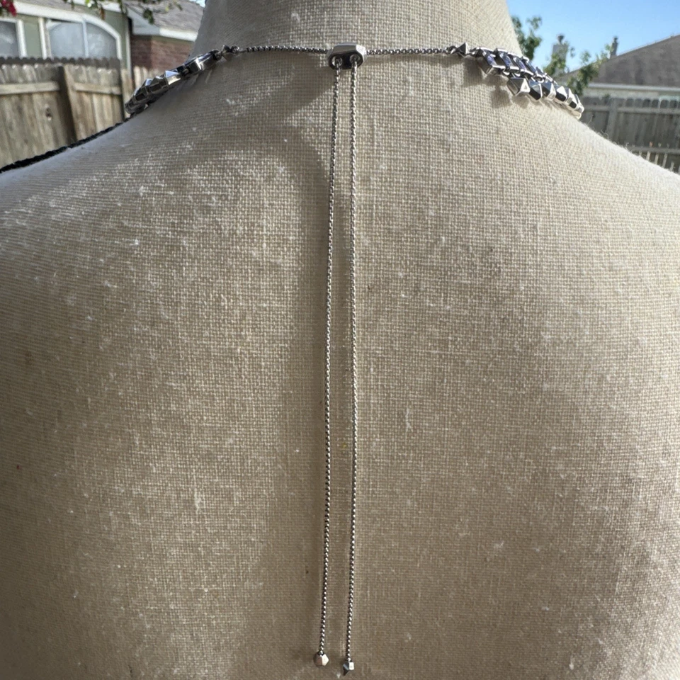 Gargantilla Kendra Scott Oscar Plata Cristal Babero Collar Boho Fairycore Glam  Foto 3 de 4