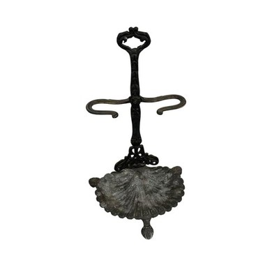VTG Royal Cast Metal Clam Shell Footed Towel Hanger Soap Dish Bathroom Black -HN