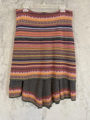 Peruvian Made Skirt Medium Gray Multicolor Baby Alpaca Knit Asymmetrical Layered