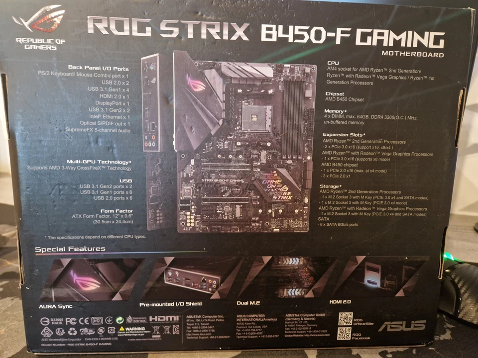 ASUS ROG Strix B450-F Gaming Mainboard, AMD Ryzen B450, AM4 Sockel, DDR4, M.2 - Bild 2 von 4