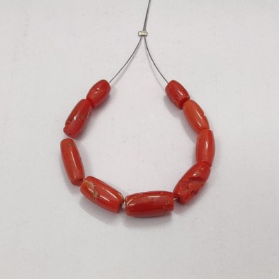 Red Coral Beads Natural Italian Sea Coral Drum Shape Handmade Necklace Jewellery