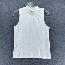 Banana Republic Tank Top Womens S White Smocked Mock Neck Cotton Modal 8582