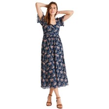 Madewell Dress Womens Medium Blue Palm Print Square Neck Flutter Sleeve Midi