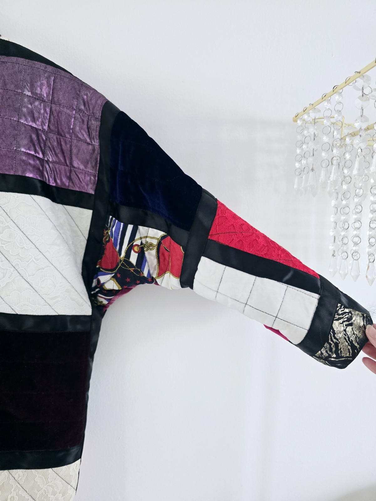 Quilted Patchwork Satin Square Jacket 2X Handmade… - image 5
