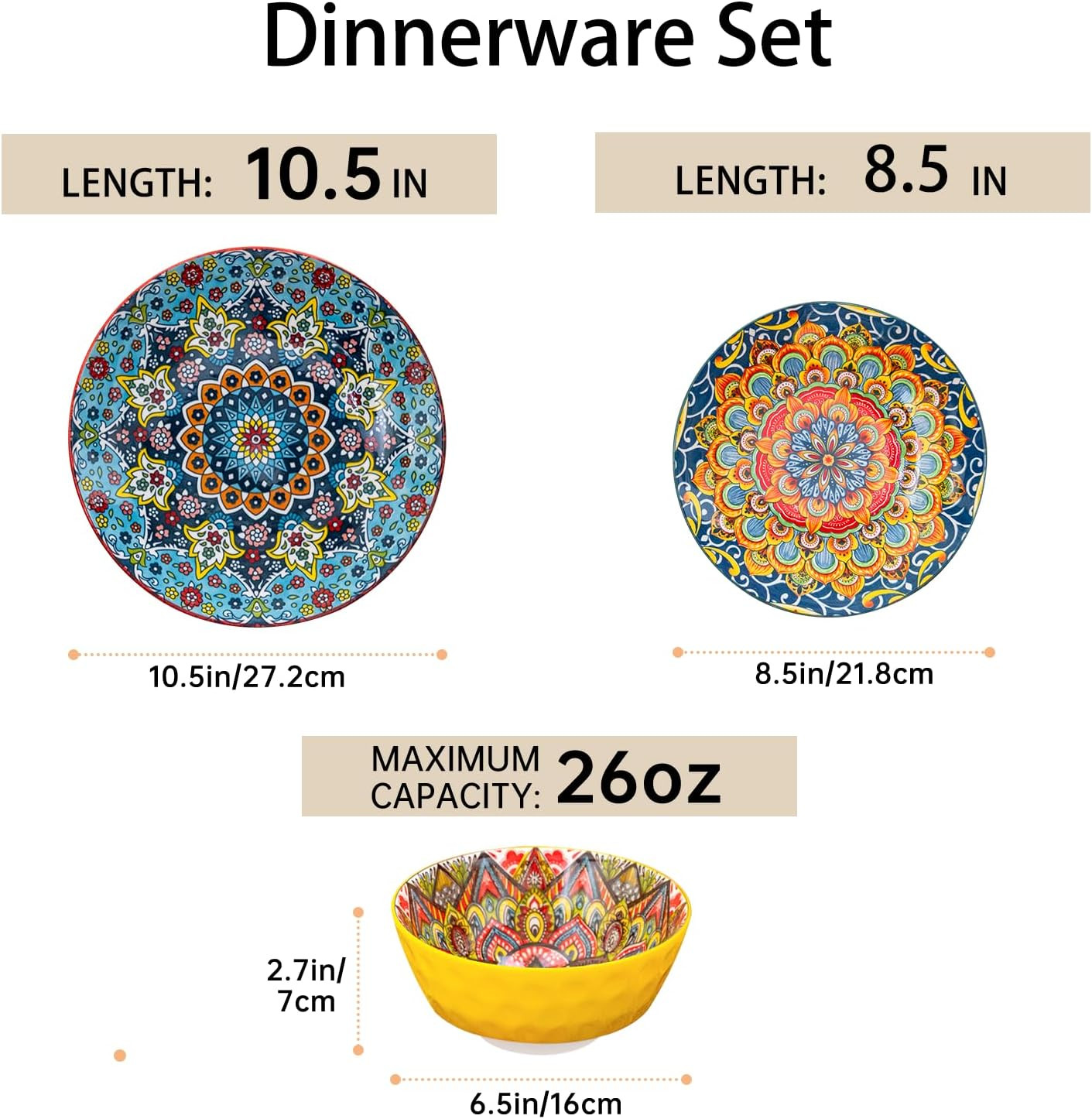 Bohemian 18-Piece Dinnerware Set for 6, Microwave & Dishwasher Safe, Scratch Res