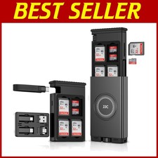 Portable 24-Slot SD Card Reader Case with USB C Cable Multi Adapters - Gray