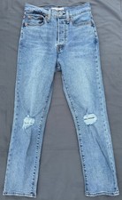 Levi s Wedgie Straight Ankle Womens Jeans Distressed Lt Blue 27 EXC Button Fly