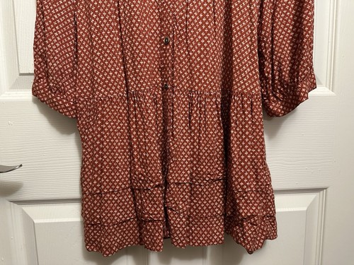 Holding Horses Anthropologie Rust Red Printed Button Front Tunic Dress - Picture 3 of 18