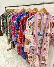 Wholesale lot of 10 Pc Indian Cotton Long Kimono Printed Robe Women Bath Robe