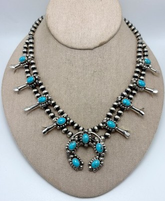 Chaco Canyon Sterling Dornröschen Türkis Kürbisblüte Halskette - Neu mit Etikett