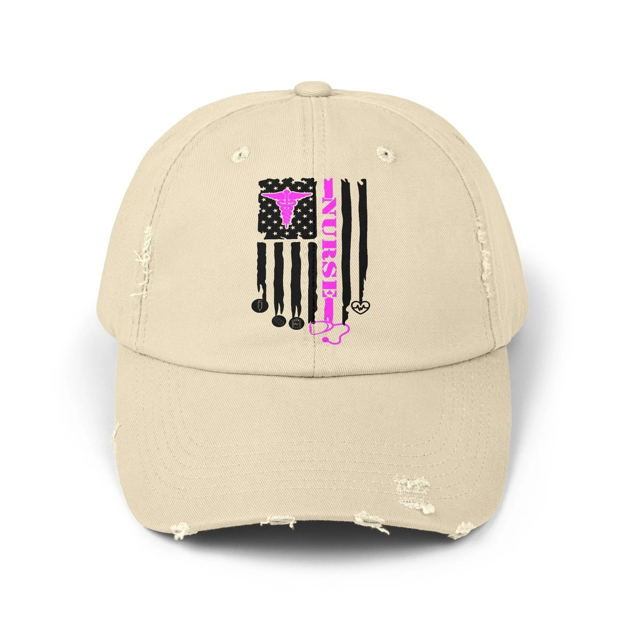 Nurse Caduceus Logo Stethoscope & USA Flag Distressed Baseball Cap — Retro Icon