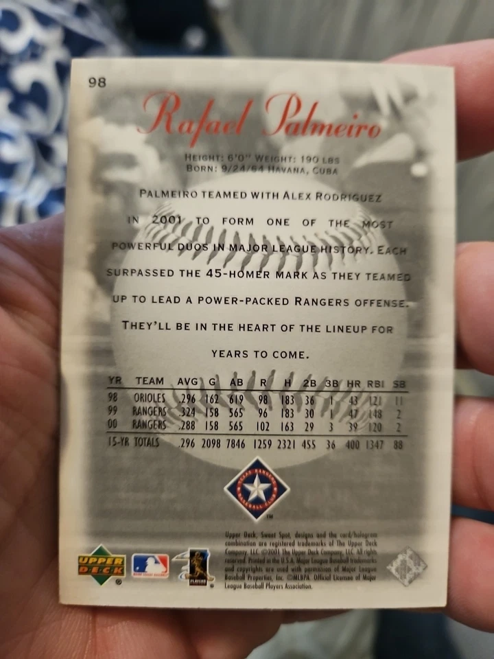 Rafael Palmeiro 2001 Upper Deck 2001 Upper Deck Sweet Spot Update #98 - Image 2 of 3