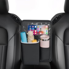 Leather Car Organizer Storage Between Seats Mesh Waterproof Cup Holder Pocket