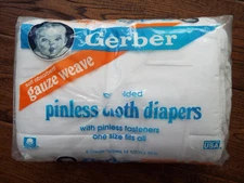 6 x Gerber Gauze Weave Prefolded White Pinless Cloth Diapers Vtg 1990