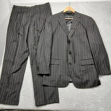 Pronto Mondo Italia Men's 38L Pinstripe Suit Gray Wool 2-Button Super 140's