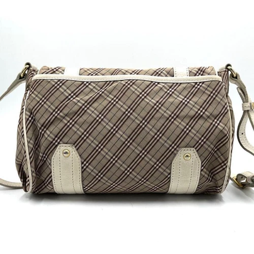 Burberry Blue Label Shoulder Bag Check Logo Beige Nylon Beige From Japan - Picture 12 of 24