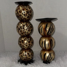 Gold Animal Print Candle Holders Pier One Imports Leopard and Zebra - Flawed