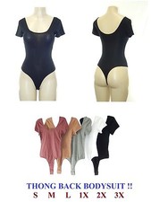 NEW COTTON SPANDEX SHORT SLEEVE THONG BACK BODYSUIT LEOTARD TOP S M L 1X 2X 3X