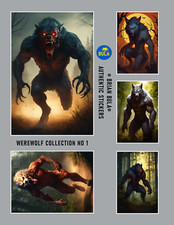 5 Pegatinas Hombre Lobo 4x6, 3x4 y (3) 2x3 Lobo Licántropo Terror Monstruo