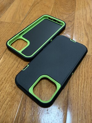 Apple iPhone 13 Pro Max dual layers shock defender case -Black/Green