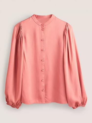BNWT BODEN BLOUSON SLEEVE SATIN SHIRT SZ 12 DUSTY ROSE PINK