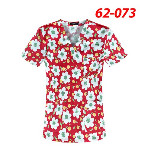 Unisex Scrub Tops Women Men Short Sleeve Printed Cotton Shirt Medical Nurse - Picture 32 of 37