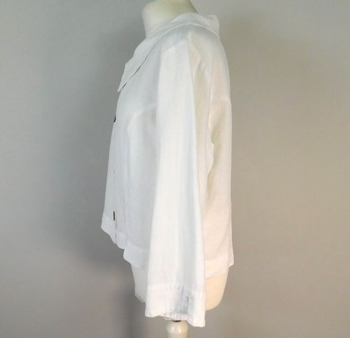 Cut Loose White Linen Shirt Jacket Size Medium Oversize Collar Mother of Pearl - Picture 2 of 7