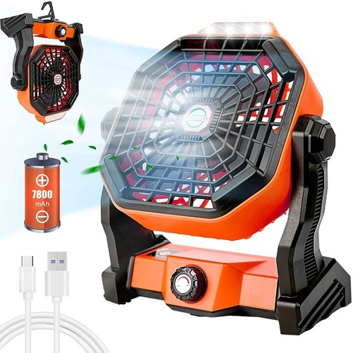 20000mAh Battery Powered Portable Fan USB Rechargeable Camping Tent Fans w/ LED