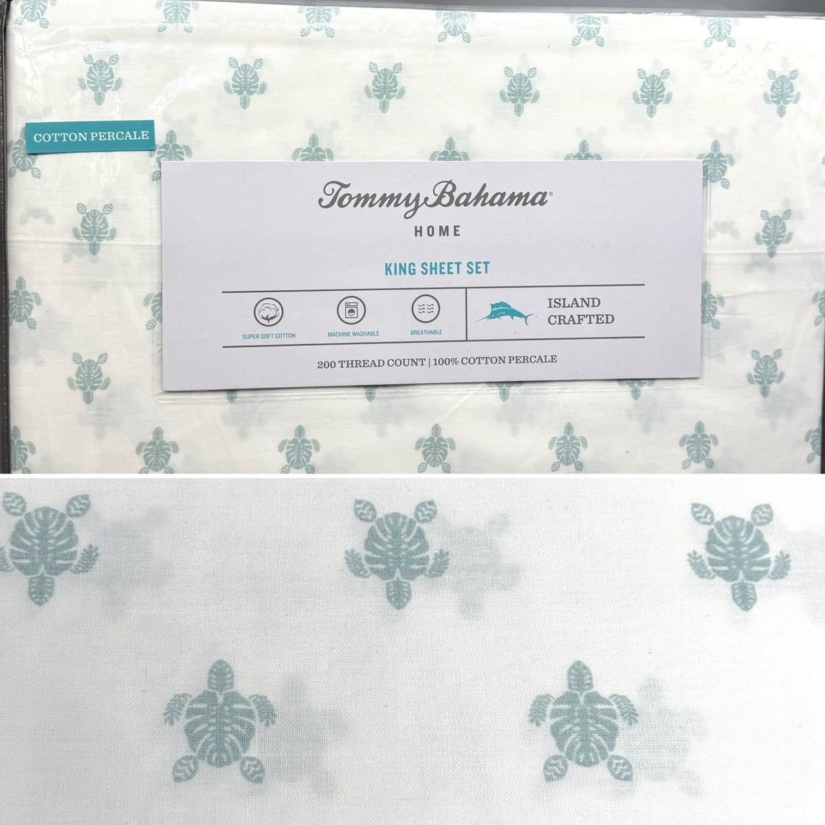 4pc Tommy Bahama Aqua Sea Turtle KING Sheet Set Ocean Hawaiian
