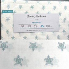 4 pc Tommy Bahama Aqua Sea Turtle KING Sheet Set Ocean Hawaiian Beach Island