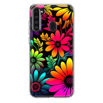 For Samsung Galaxy A21 Shockproof Case Neon Rainbow Abstract Flowers