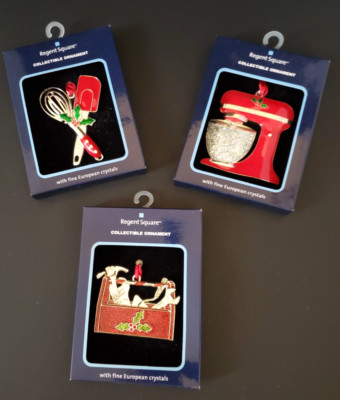 Three Regent Square Collectible Ornaments Metal European Crystals NIB