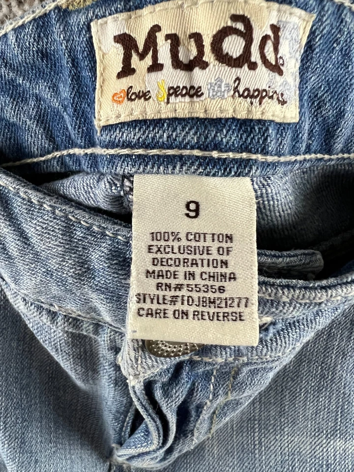 Falda vaquera azul barro envejecida 100 % algodón bordada talla 9 para junior Foto 3 de 4