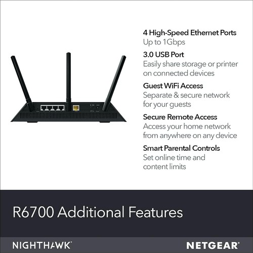 Router WiFi Inteligente NETGEAR Nighthawk R6700v3 - AC1750 Doble Banda Gigabit - Imagen 3 de 7