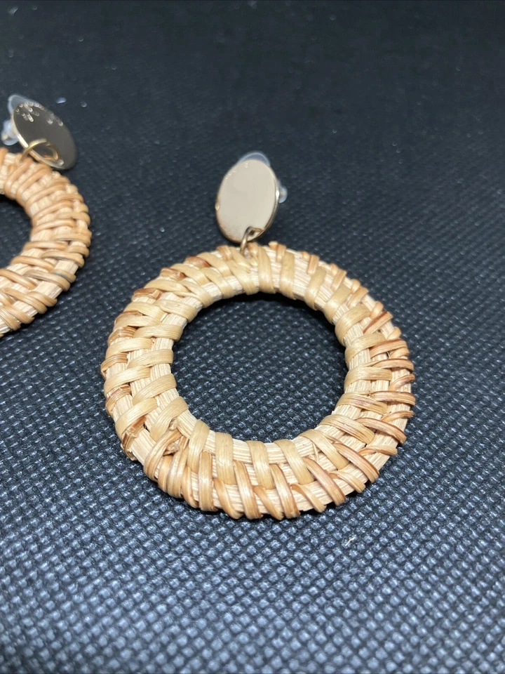 Pendientes colgantes gruesos de ratán circular de moda #408 Foto 2 de 4