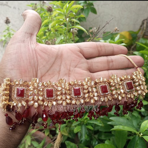 Conjunto de joyas asiáticas indias paquistaníes polki gargantilla collar pendientes oro Jhummar - Imagen 3 de 8