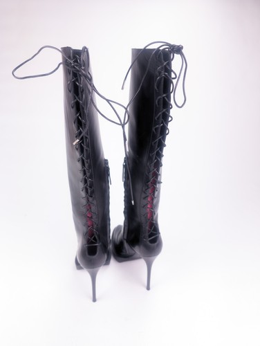 RARE ALEXANDER MCQUEEN Women's Sz US 6.5 EU36.5 RIKK Black Leather Heel Boots - Picture 5 of 13
