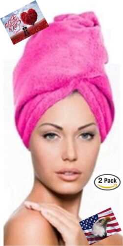 iLett 2 Pack Microfiber Hair Towel Strong Pink with 300g (325ml) Thickness - Picture 1 of 10