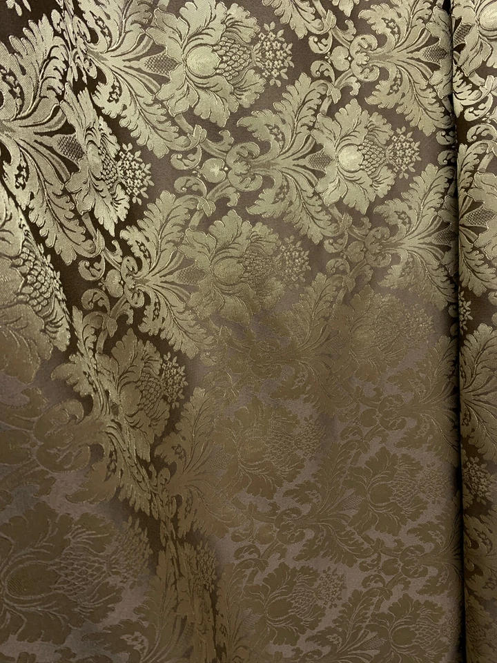 Tela Floral Brocado Flor Damasco ORO MARRÓN (110 pulg.) Vendido por Foto 3 de 4