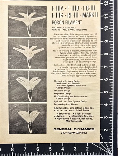 General Dynamics Fort Worth Div F-111 Aircraft Space Programs Vtg Print Ad 1966 - Picture 2 of 6