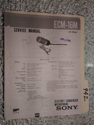 Sony ecm-16 m service manual original repair book stereo condenser ...