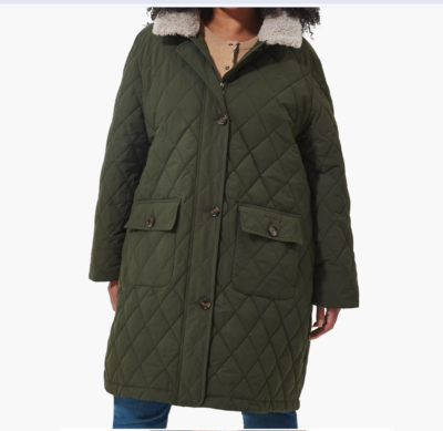 Barbour Fox Sherpa-Collar Quilted Jacket Plus Size in Sage Ancient