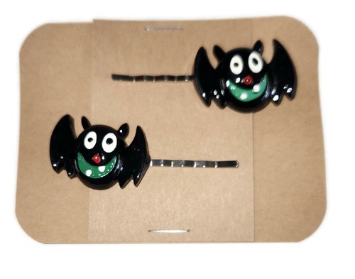 BATS Halloween - Handmade Bobby PIn Hair Clips Clothing Accessory - Set of 2 - Bild 3 von 3