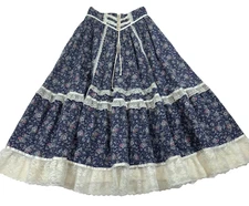 Vintage Gunne Sax Skirt Corset Calico Lace Cottage Core Prairie Pocket Maxi 24in