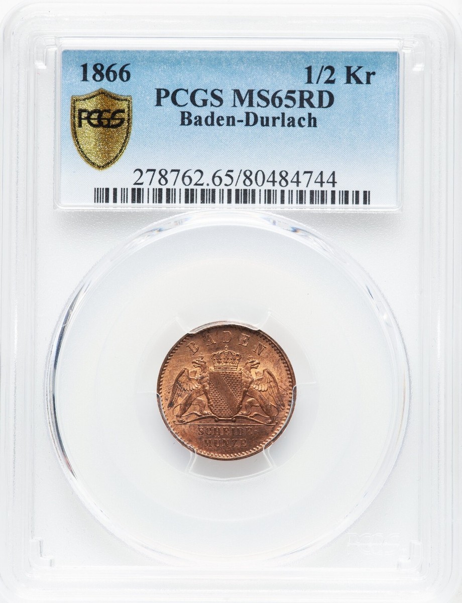 German States - Baden-Durlach - 1866 1/2 Kreuzer - PCGS MS65RD